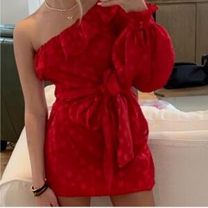 Majorelle Red One-Shoulder Dress